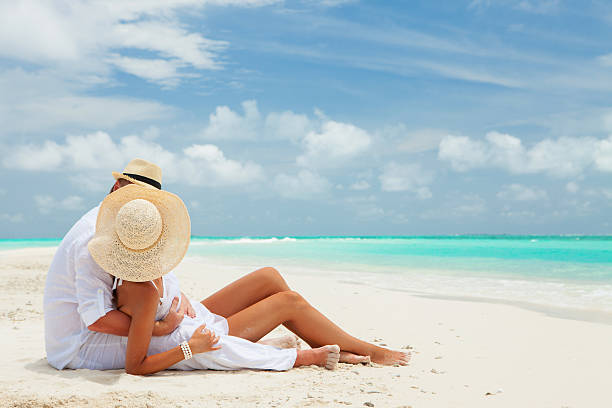 Couple strolling during honeymoon photo session