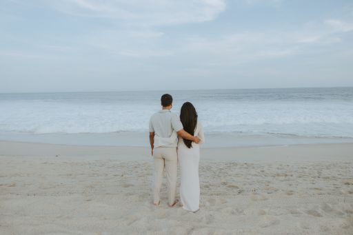 Honeymoon photo session with soft coastal light